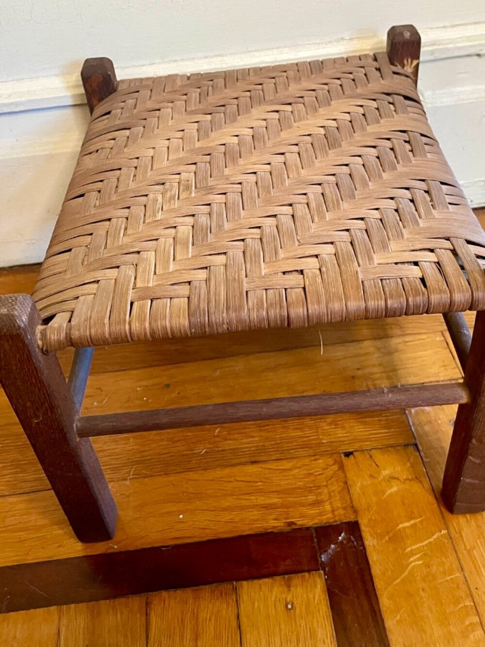 VTG Small Wood Woven Footstool